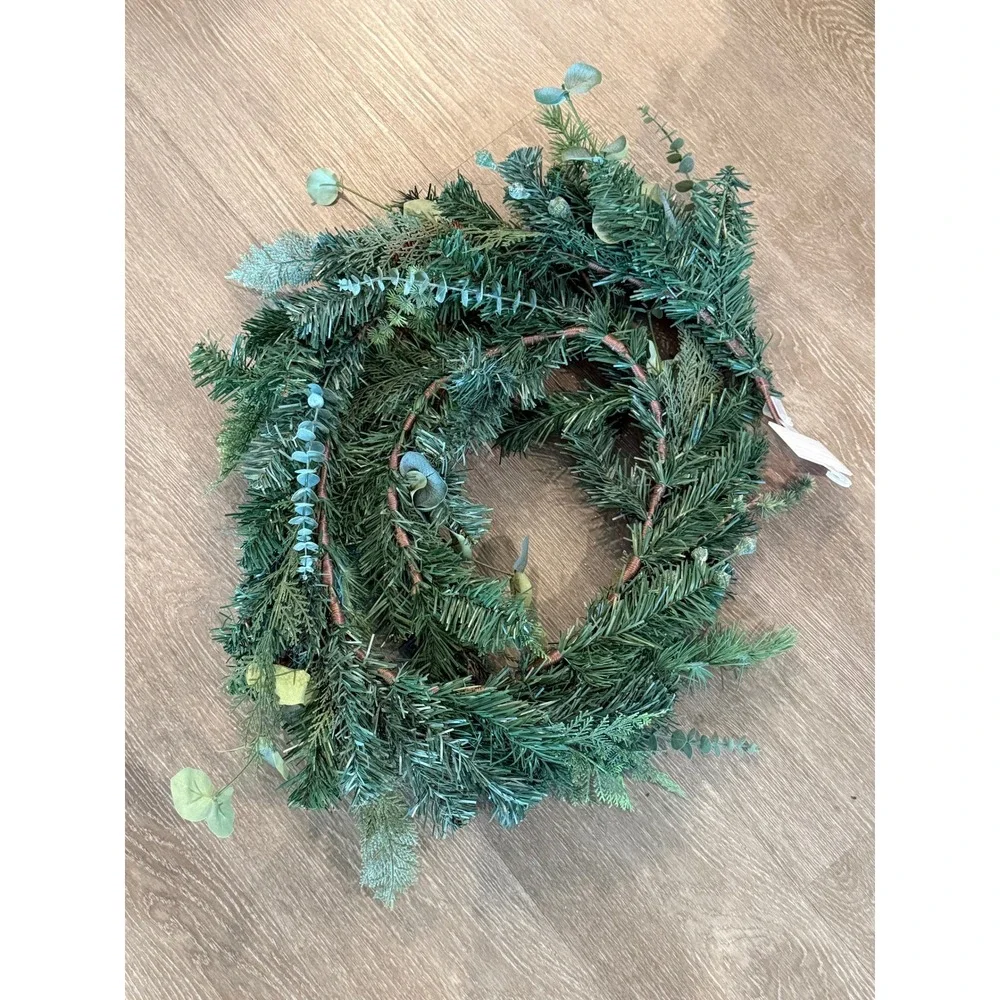 NWT Ashland Christmas Cypress Pinecone & Eucalyptus‎ Garland 12 ft Mantel Rustic